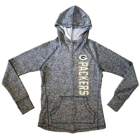 Green Bay Packers NFL Heathered Gray Zip Up Thermal Sweatshirt Women's Small - Picture 1 of 7